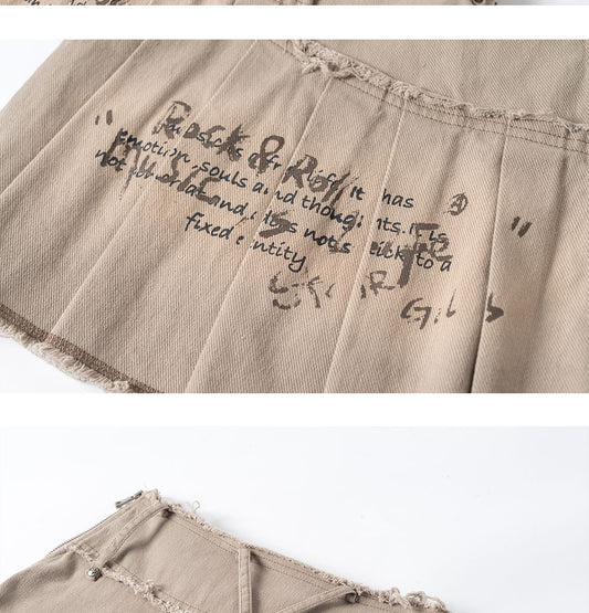 Graffiti Printing Heavy Industry Old Washed Denim Skirt