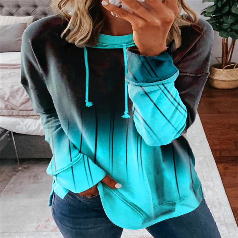 Rundhalset Løs Gradientprint Casual Sweatshirt
