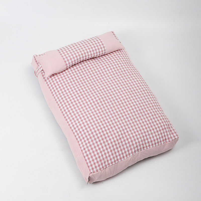 Pet Plaid Color Matching Kennel Removable And Washable Mattress