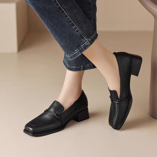 Spring And Autumn New Square Head Women's Chunky Heels Fashion British Style