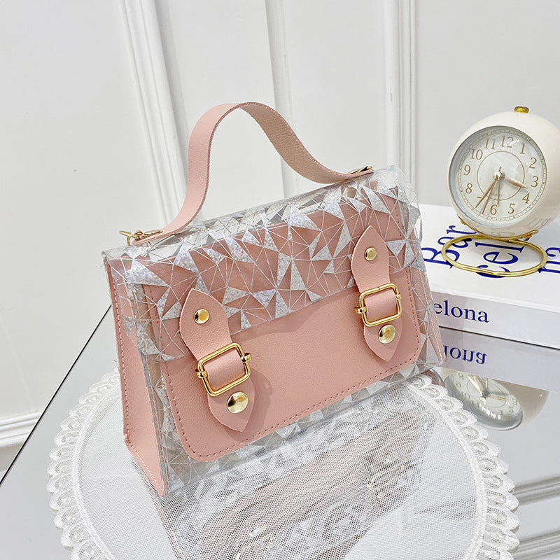 Clear Double Clasp Chain Portable Small Square Bag
