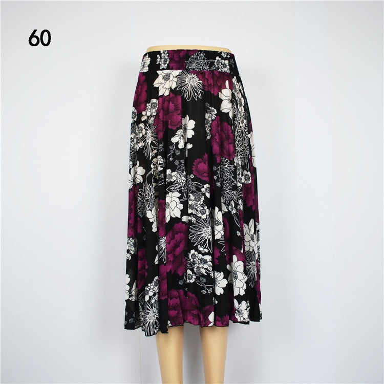Mom Ice Silk Sundress Women's Skirt Middle-aged Skirt