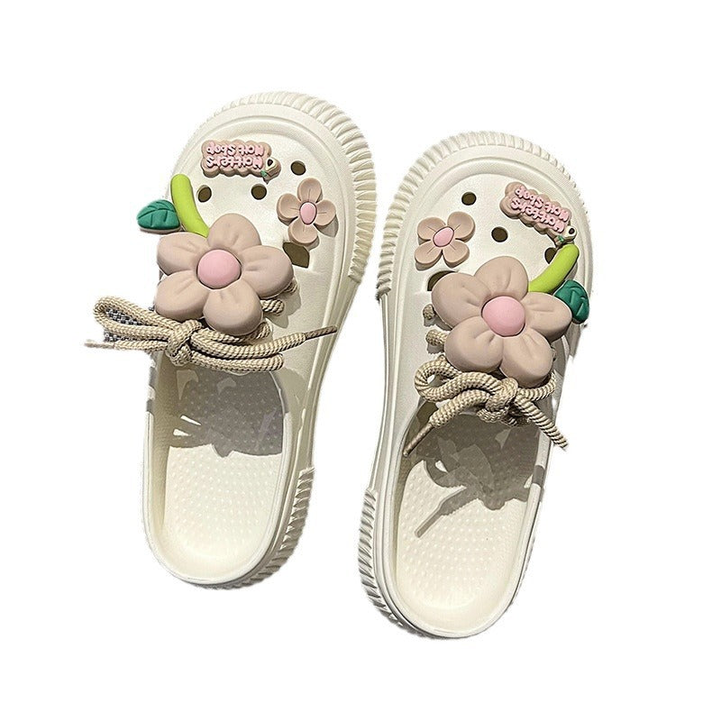 Sweet Flowers Closed Toe Half Slippers Women's Summer Outdoor Shoes