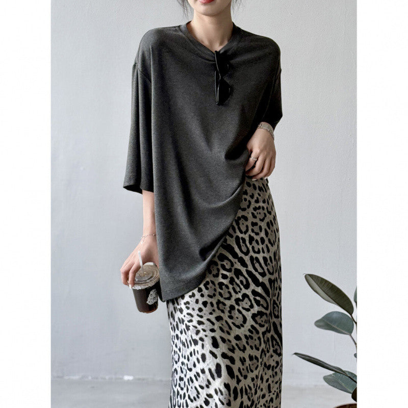 Womens Relaxed American-style Crew-neck Short-sleeve T-shirt