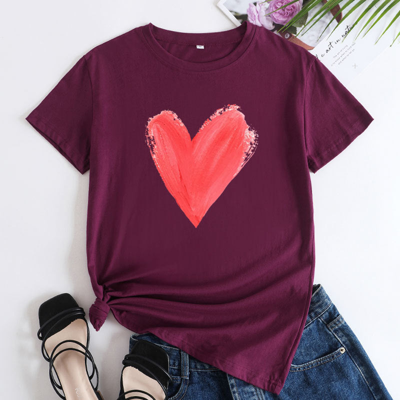 Women's Heart Printing Round Neck Short-sleeved T-shirt