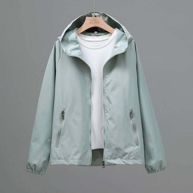 Women's Cropped Casual Loose Plus Size Hooded Thin Shell Jacket