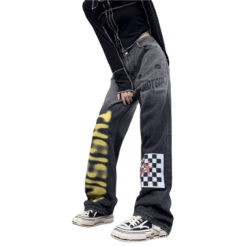 Trendy Harajuku Gradient Jeans med lige, brede ben til kvinder