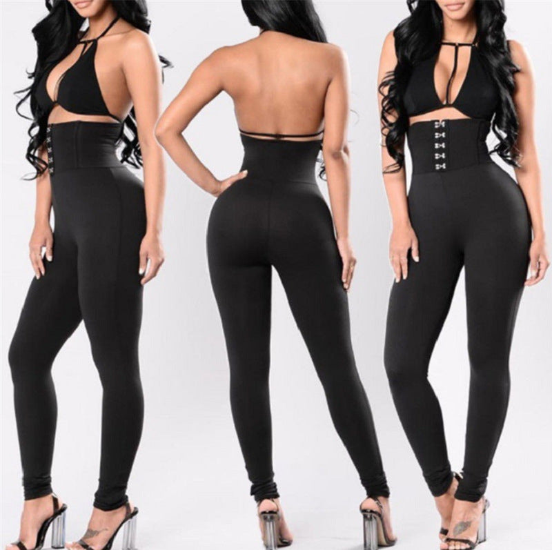 Fashion High Waist Black Color  Length Pants Trousers