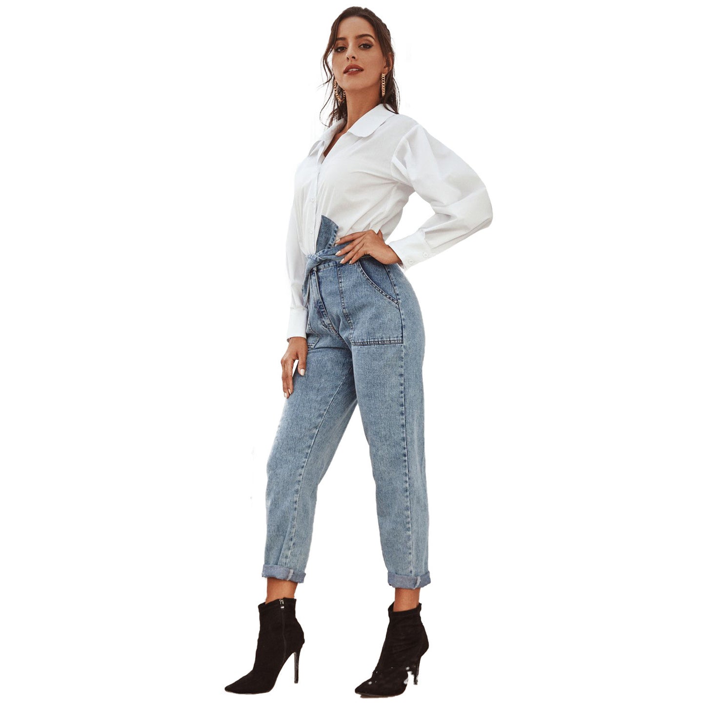 European And American Women's High Waist Stretch Slim Cropped Denim Pants