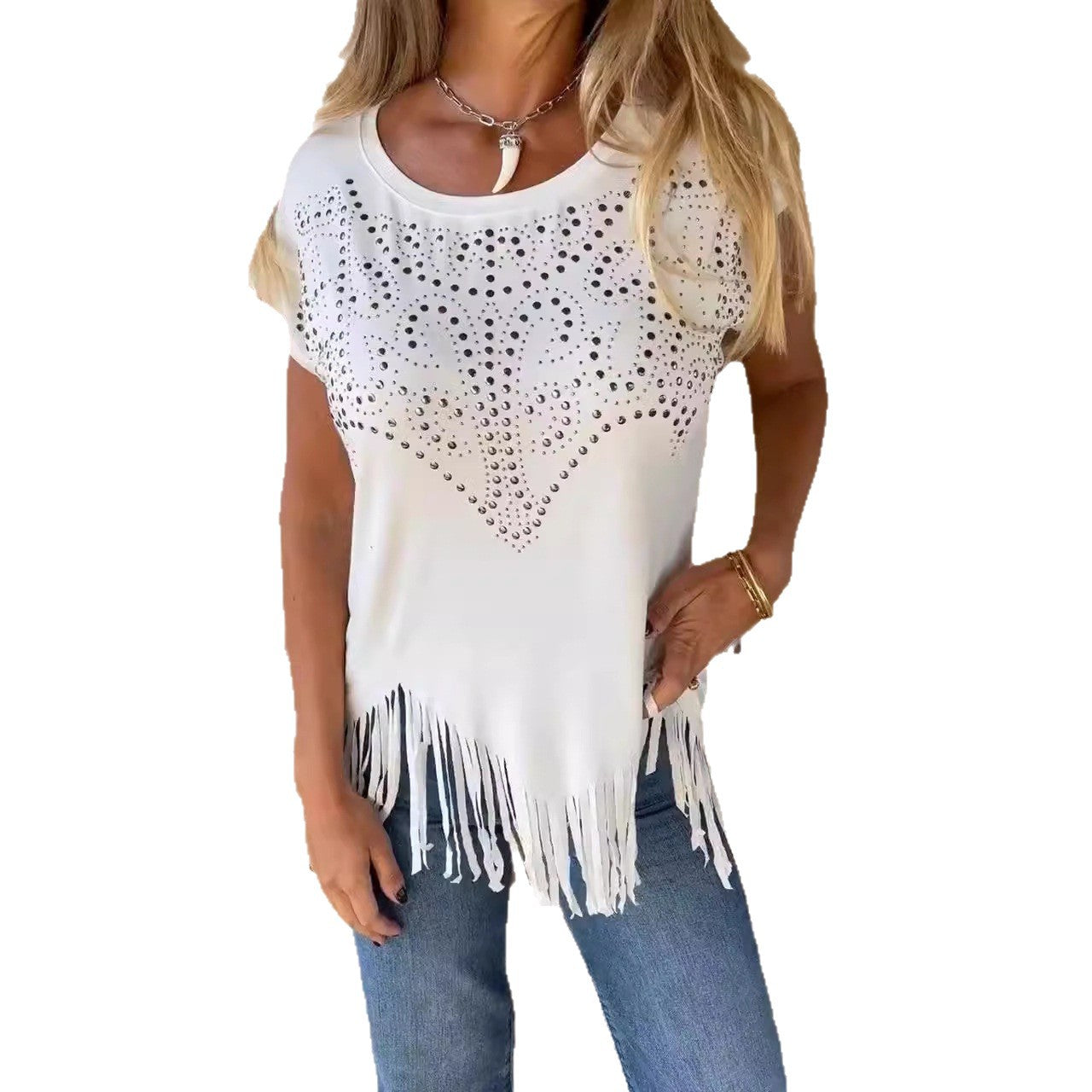 New Round-neck Short-sleeve Fashionable Casual Iron-printed Solid Color Versatile Top
