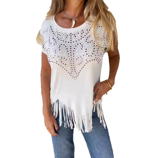 New Round-neck Short-sleeve Fashionable Casual Iron-printed Solid Color Versatile Top