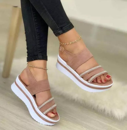 Large Size Thick Bottom Women's New Rhinestone Sandals