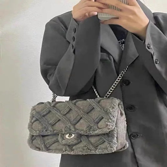 En-skulder Crossbody Rhombus Kæde Corduroy Taske