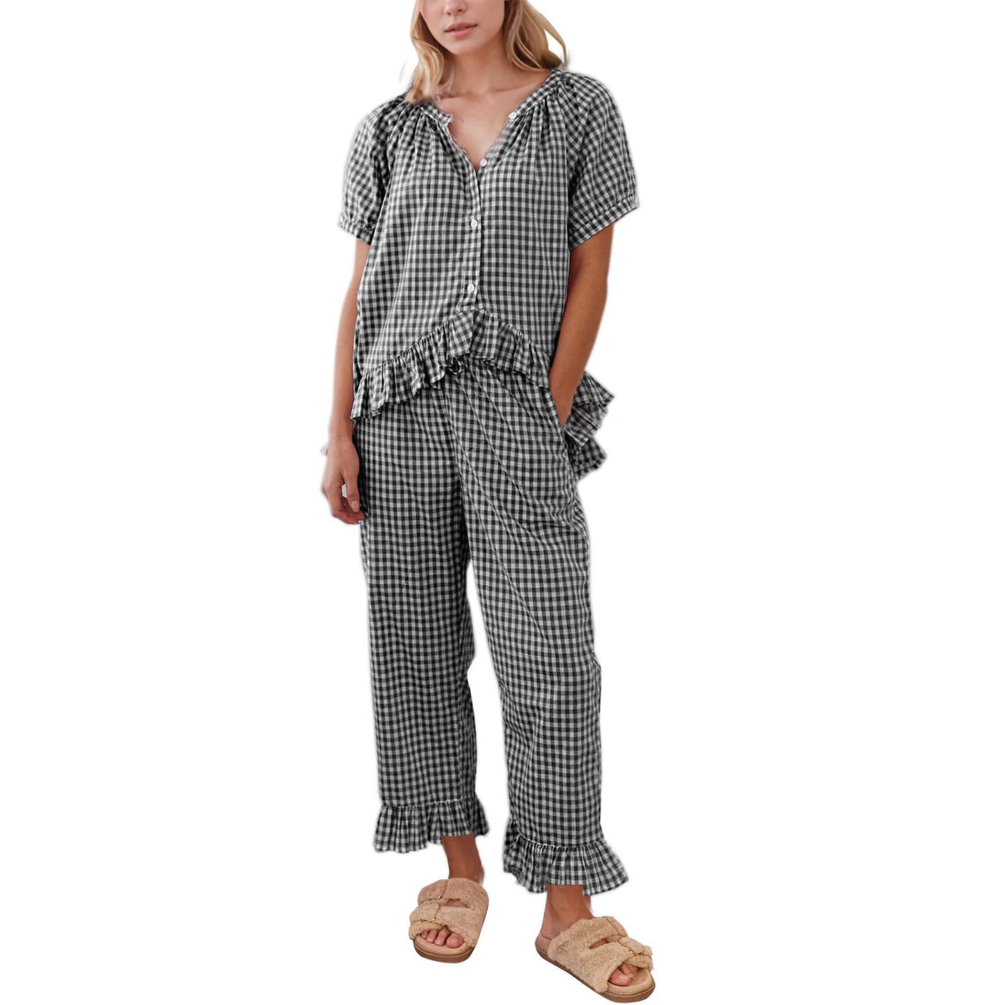 2-piece Set Short Sleeve Ruffled Top And Pants