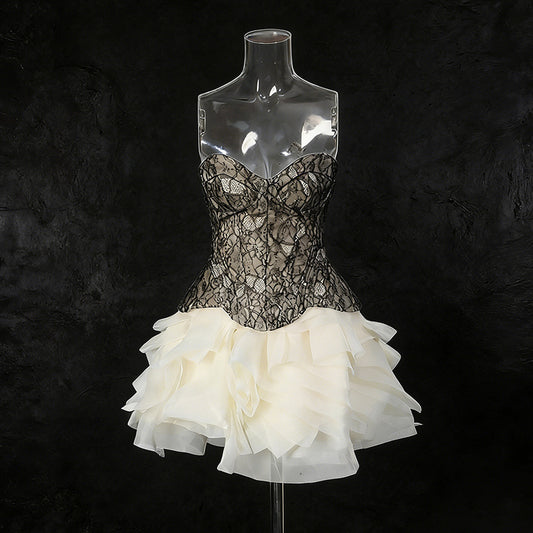 Heavy-embellished Tube Top Solid-color Bubble Skirt For Women