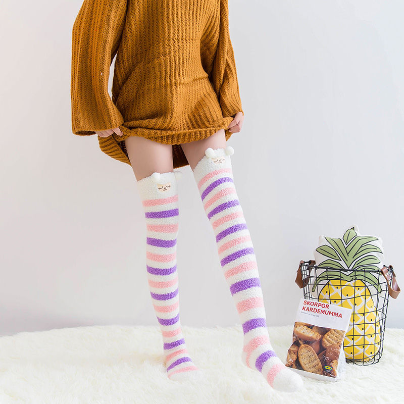 Fall Winter Over The Knee Plus Long Coral Fleece Floor Socks