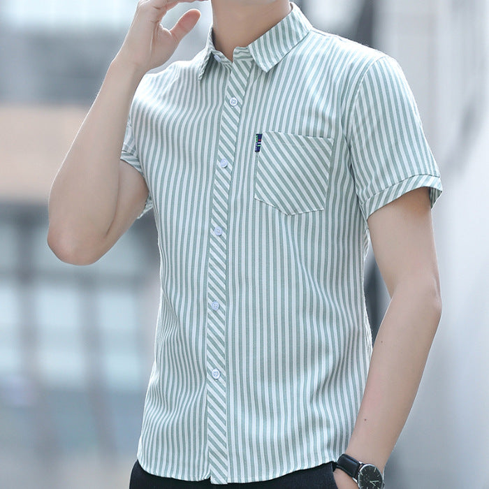 Summer Mens Wrinkle Resistant Striped Drape Shirt