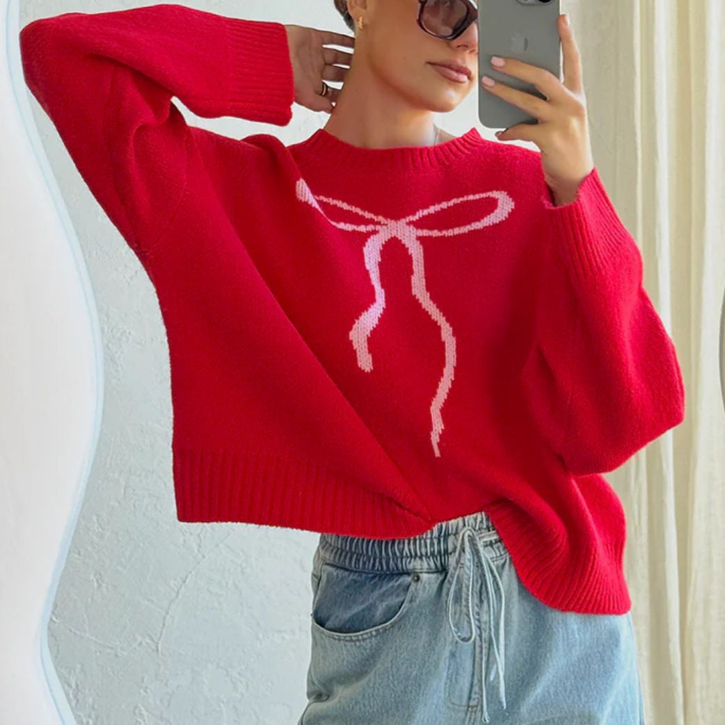 Retro Casual Bow Brocade Sweater