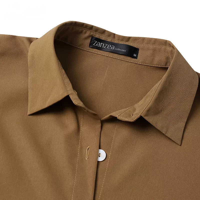 Shirt Solid Color Straight Leg Pants