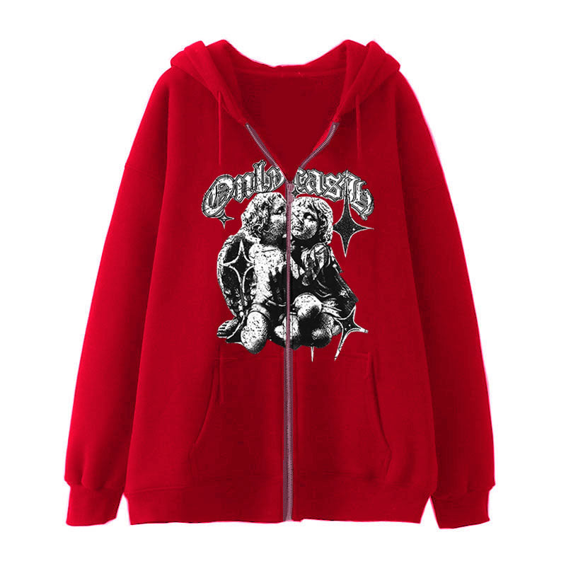 Women's Casual Hoodie Wings Angel Zipper Sweater
