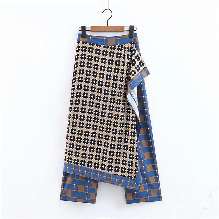 Patchwork wrap printed casual pants