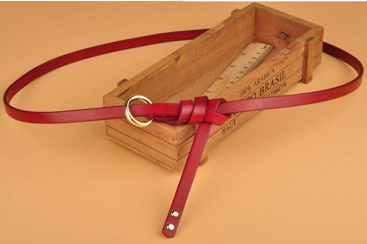 Round button top leather belt