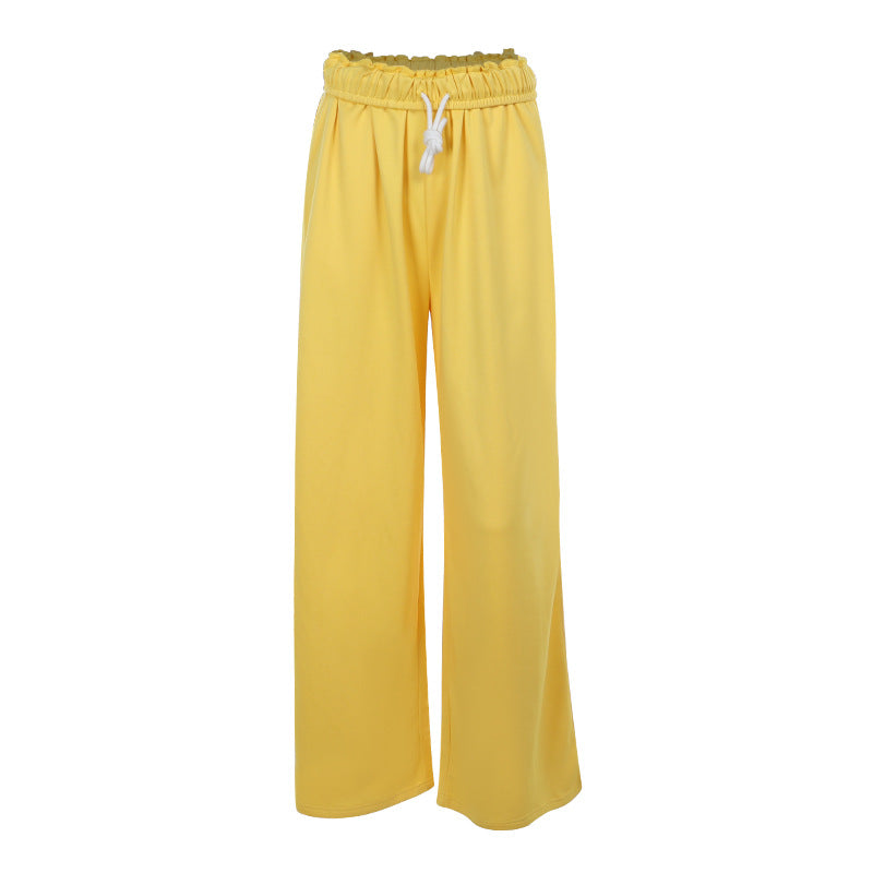 Fashion Style Simple Casual All-match Drawstring Stretchy Wide-leg Sweatpants
