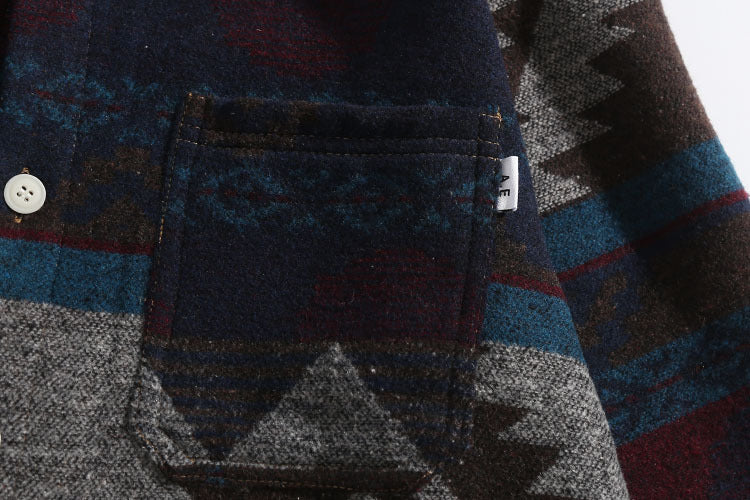 Retro Woolen Ethnic Long-sleeved Shirt Loose Coat