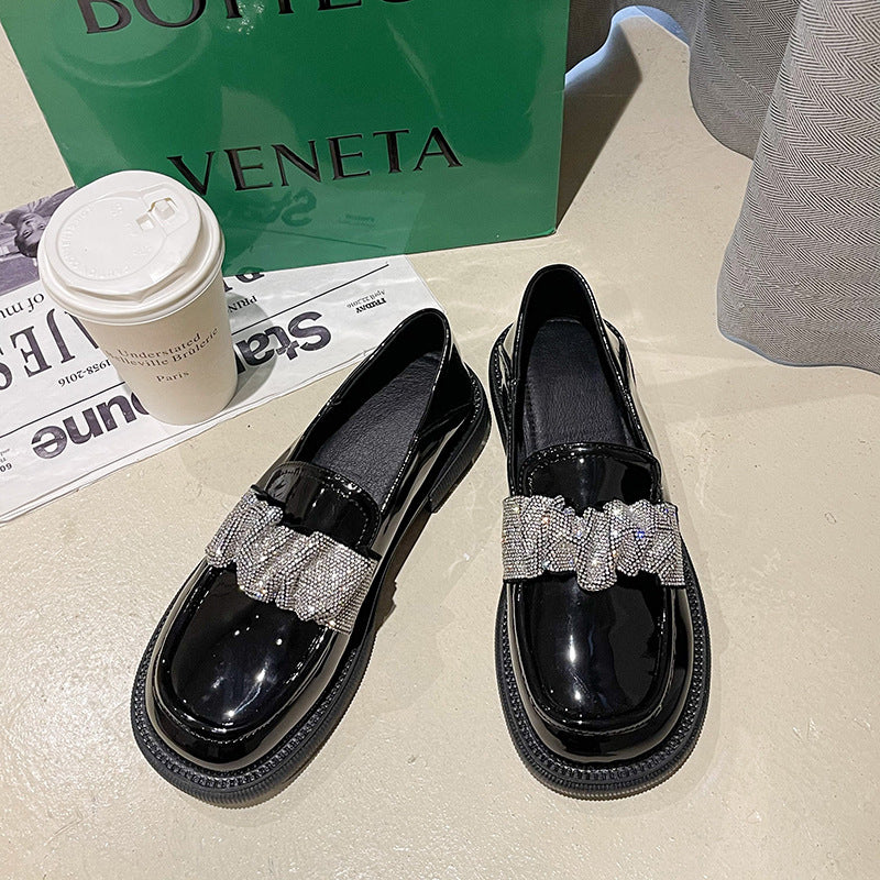Round Toe Comfortable And Breathable Rhinestone Loafers