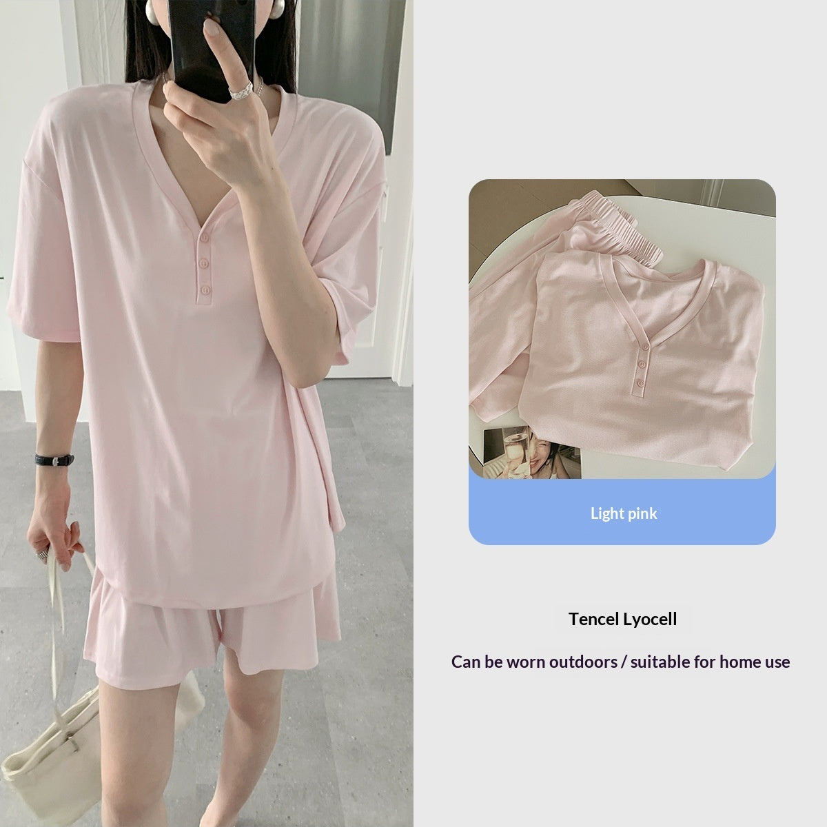 Home Wear Set Cool-to-the-touch V-neck Short-sleeve Shorts Skin-friendly Soft Loose-fitting Pajamas
