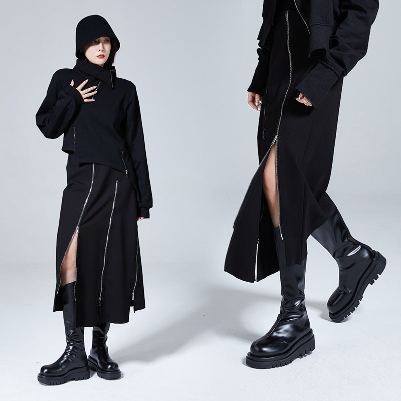 Zipper Slit Niche A Line Skirt Cover Buttocks
