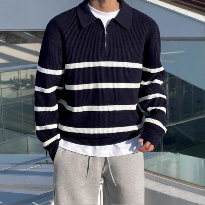 Casual Knitted Top With Half Zip Loose-Fit Mens Jacket