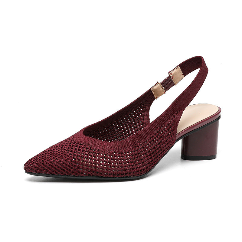 Hollow-out Knitted Closed Toe Back Empty Strap Sandals Pointed Toe