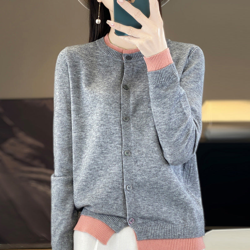 Women's Round Neck Multicolor High-grade Sweater Coat Loose Long Sleeve Top