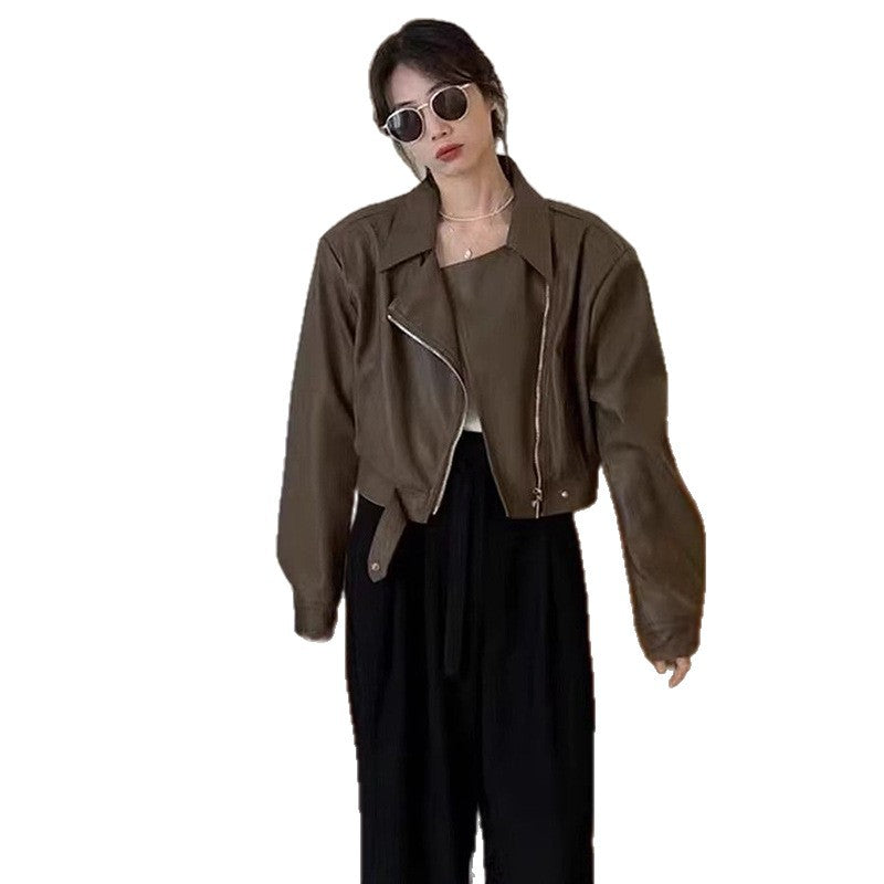 Fashionable And Versatile Slim-fit Biker Leather Short Jacket
