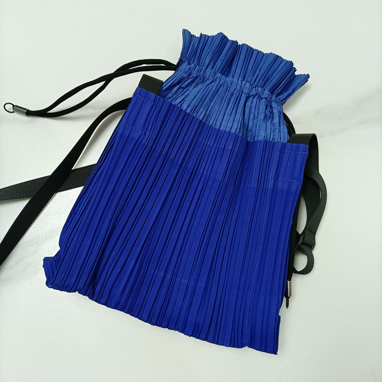 Simple Pleated Colorblock Drawstring Shoulder Bag