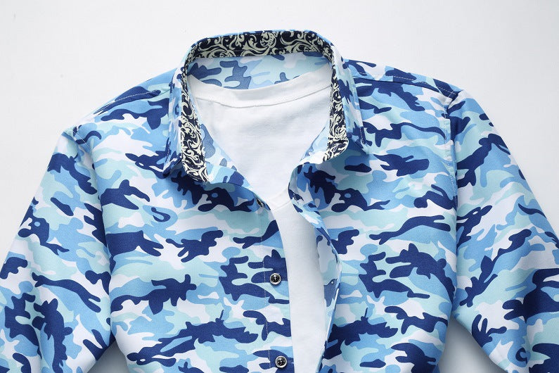 Large size men's long-sleeved floral shirt