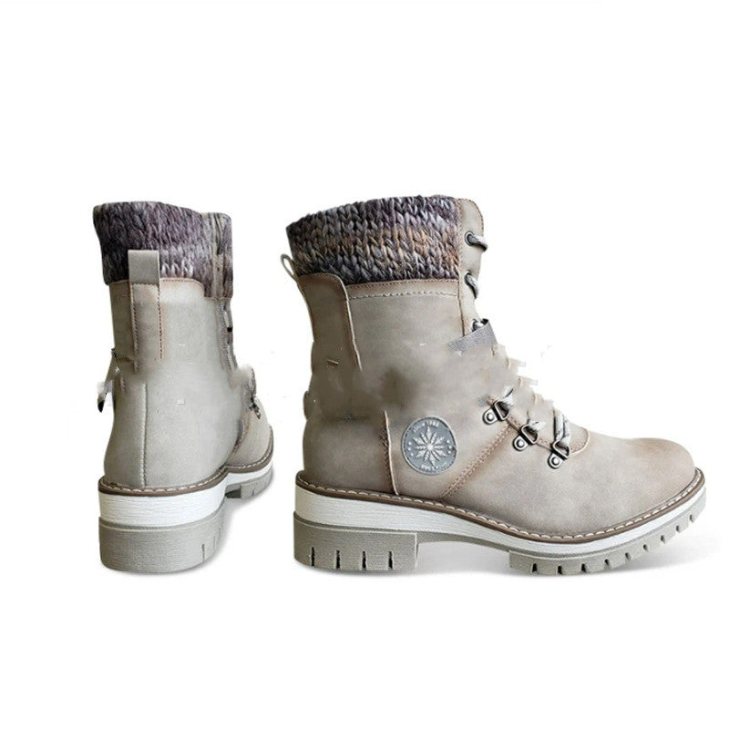 Large Size Mid-to-low Women's Boots With Soles For Autumn And Winter Wool Stitching Martin Boots
