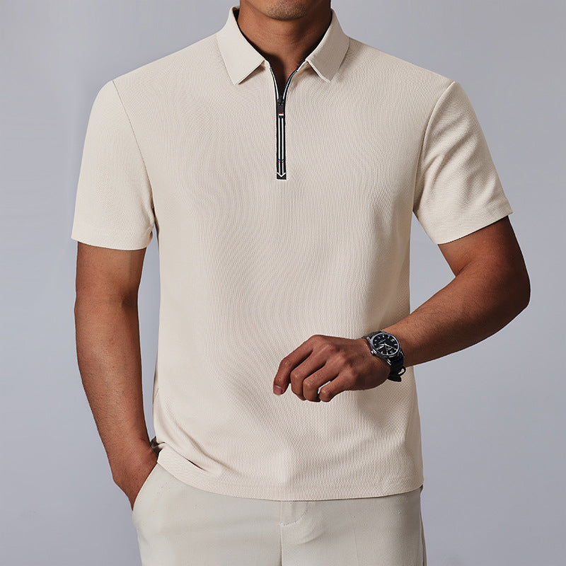 Zipper-design Comfortable And Versatile Commuter Breathable Short-sleeve Men's Stand-up Collar Light-youth Casual Half-sleeve