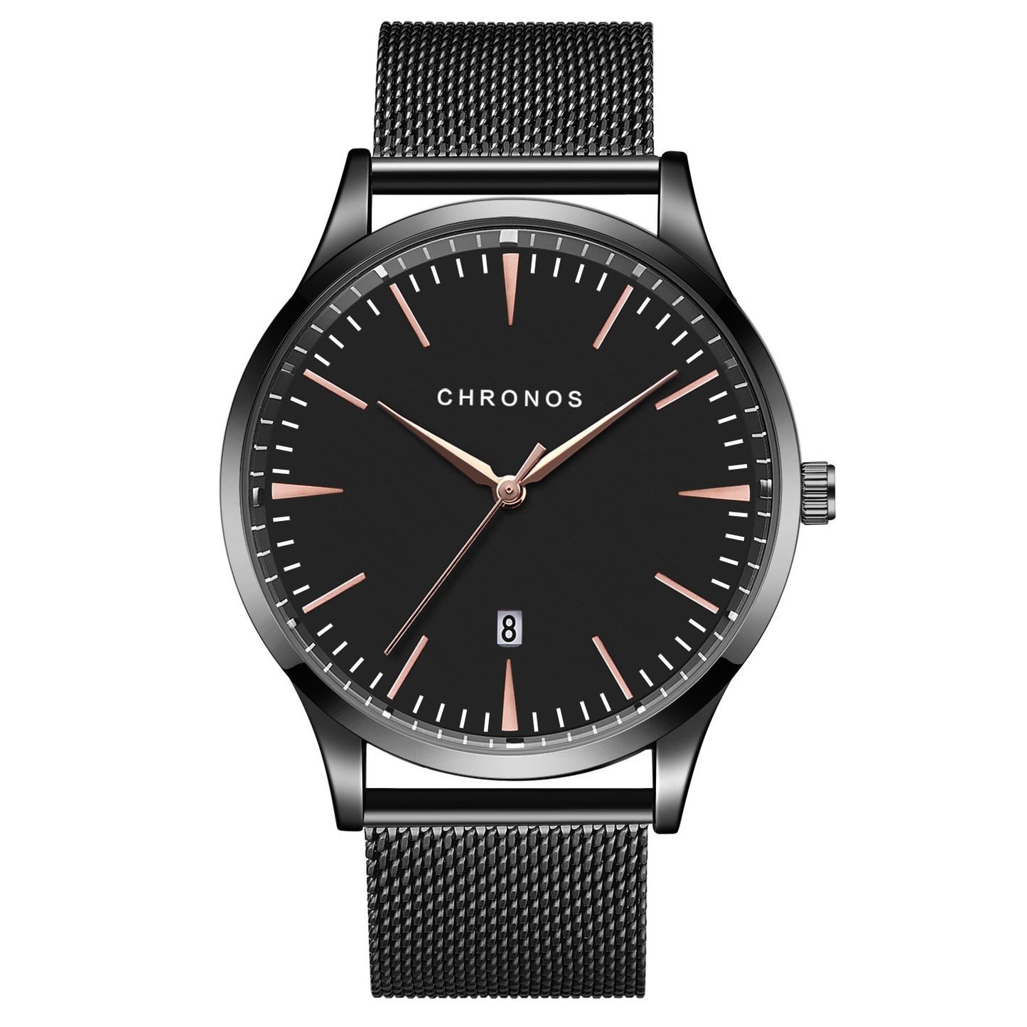 Men's Business Watch Vacuum Plating Stainless Steel Leather Strap Calendar Waterproof Watch