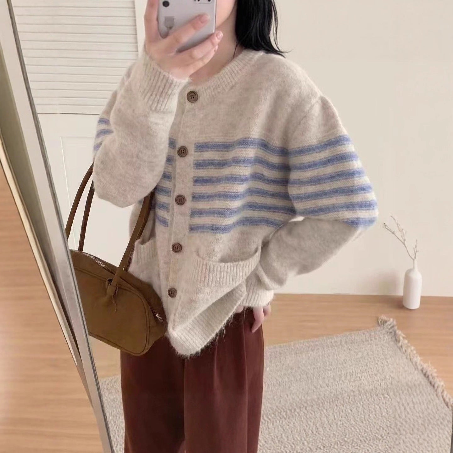 Vintage Stripe Versatile Knitted Cardigan Korean Style