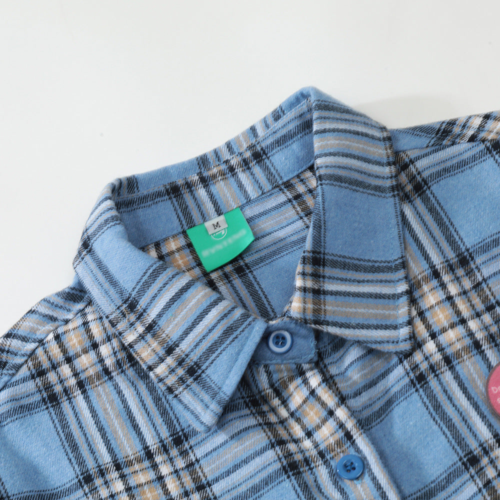 American Fashion Brand Badge Plaid Long Sleeve Shirt Outer Wear