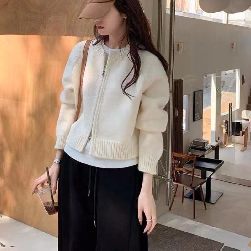 Autumn And Winter New Loose Gray Cropped Sweater Coat