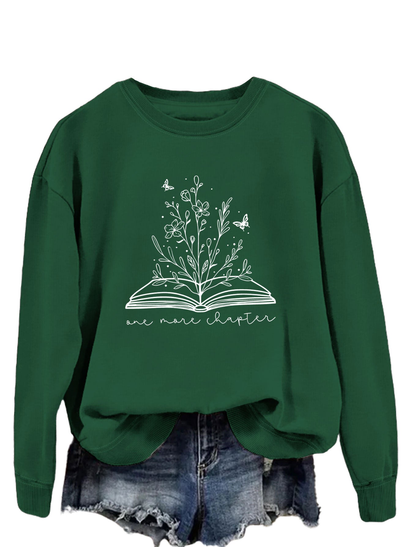 Rund Hals Enkel Langærmet Løs Sweatshirt til Kvinder med Bogstaver