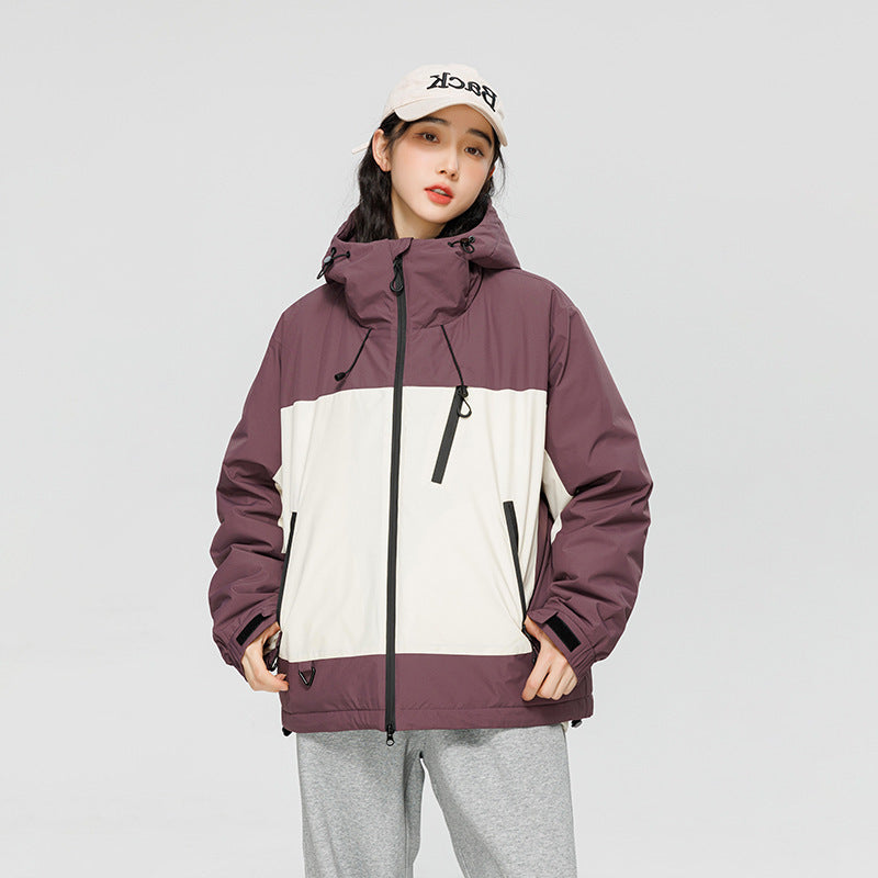 Kontrastfarvet Casual Alsidig Dunjakke Skaljakke Trendy Mekanisk Stil Amerikansk Retro