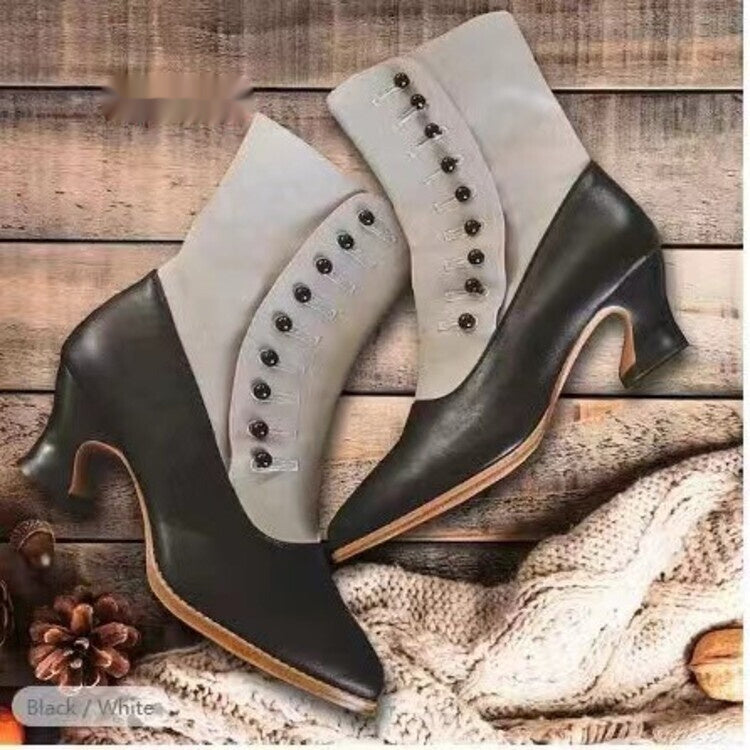 Pointed-toe Horseshoe-heel Mid-heel Womens Boots