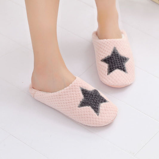 Autumn And Winter For Girlfriends Super Soft Stars Heart Indoor Home Cotton Slippers Soft Bottom Mute Home Slippers