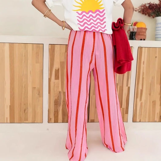 New Fashion Striped Print Loose Straight Trousers