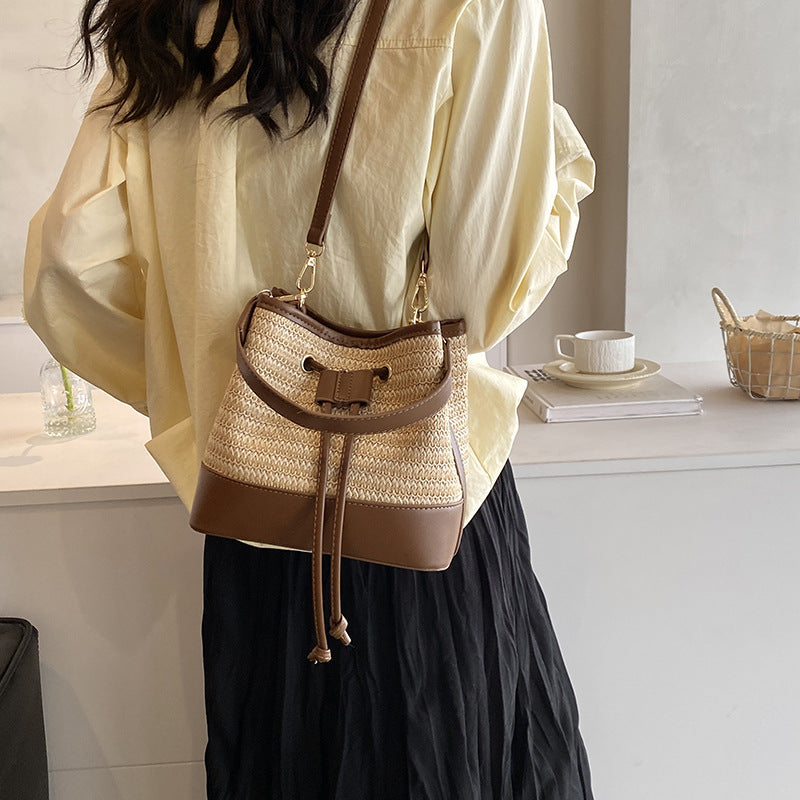 Woven Straw Women's Crossbody Portable Bucket Bag