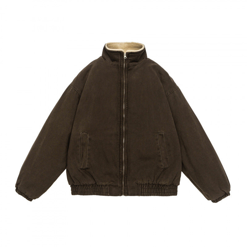 Retro Workwear Stand-up Collar Cotton-padded Clothes Thickened Coat